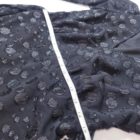 J. Crew Black Polka Metallic Dot Jacquard Blouse V-Neckline Tie Waist - Picture 8 of 13